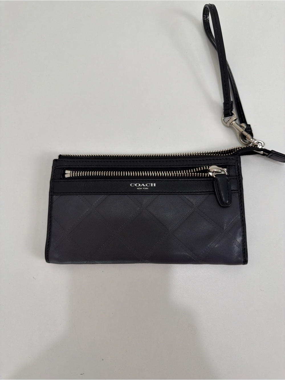 Coach Black Quilted Leather Wristlet with Silver Hardware